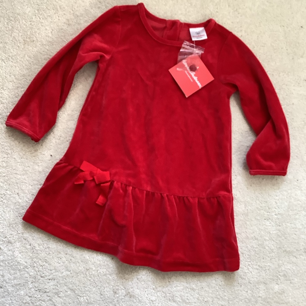 NWT Hanna Anderson Red Long Sleeve Dress with Bow Velvet 85